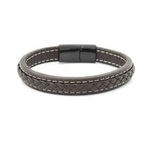 Bracelete Masculino Couro Marrom Centro Trançado Fecho Preto em Aço 20cm Bracelete Masculino Couro Marrom Centro Trançado Fecho Preto em Aço 20cm