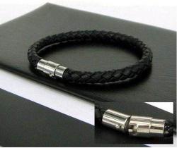 Bracelete Masculino Couro Trançado 6mm Confortável com Imã