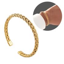 Bracelete Masculino Dourado em Aço Inoxidável Luxo e Estilo com Banho de Ouro 18K