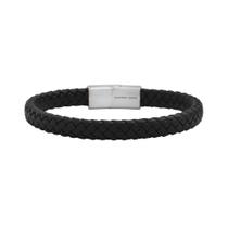 Bracelete masculino Geoffrey Beene em couro trançado 20,5 cm prateado
