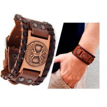 Bracelete Masculino Pulseira Couro Viking Árvore da Vida Runas Celta Ajustável Bracelete Masculino Pulseira Couro Viking Árvore da Vida Runas Celta Ajustável