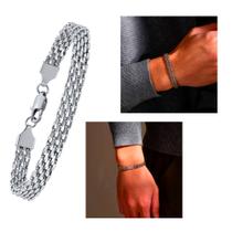 Bracelete masculino pulseira trançada aço inox malha italiana executiva luxo