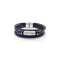 Bracelete Masculino Rosso 20cm Couro Trançado Azul e Preto com Fecho em Aço Inox Steel Bracelete Masculino Rosso 20cm Couro Trançado Azul e Preto com Fecho em Aço Inox Steel