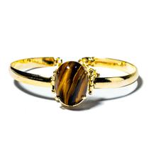 Bracelete Olho de Tigre Pedra Natural Mini Cabochão Dourado