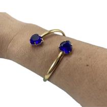 Bracelete Ondulado Dois Corações De Vidro Azul Safira Folheado A Ouro 18K Antialérgico - PULPRI001