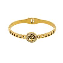 Bracelete Ouro 18K Pulseira Feminina - Àrvore de Vida, Pedras Zircônia Luxo Moderno