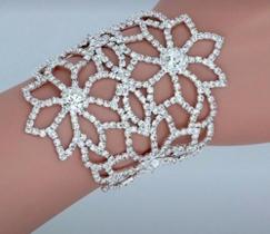 BRACELETE para Noivas Modelo FLOR com Cristais Folheado a Prata da Mecresh BRACELETE para Noivas Modelo FLOR com Cristais Folheado a Prata da Mecresh