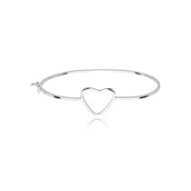 Bracelete Prata 925 Legítima Coração Vazado Rígido Feminino Fina Elegante Garantia