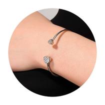 Bracelete Prata Luxo Strass Coração Casamento Festas