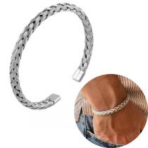 Bracelete Prata Masculino Aço Inoxidável Pulseira Ajustável
