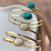 Bracelete Prateado Pedras Ovais Azuis