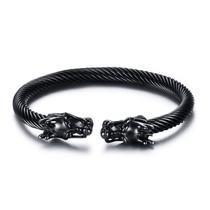 Bracelete Preto Viking Dragão Nórdico Ragnar Aço Inox Bracelete Preto Viking Dragão Nórdico Ragnar Aço Inox