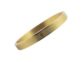 Bracelete Pulseira Aço Stell 316L Pai Nosso Dourado Banhado