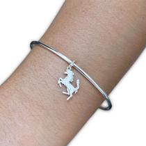 Bracelete Pulseira Aro Redondo Pingente Cavalo de Prata 925