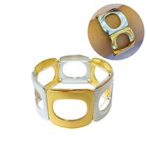 Bracelete Pulseira Elástico Quadrado Vazado Duplo Banhado