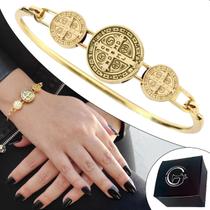 Bracelete Pulseira Feminino São Bento Banhado a Ouro