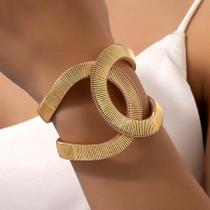 Bracelete Pulseira Grossa Feminina Dourado Moda Ajustavel
