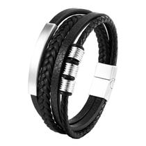 Bracelete Pulseira Masculina Couro Luxo Alpha Moderna