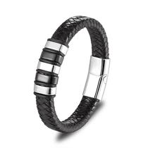 Bracelete Pulseira Masculina Couro Luxuoso Moderna Elegante