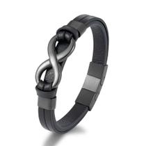 Bracelete Pulseira Masculino Couro Luxuoso Minimalista Infinito