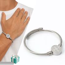 Bracelete Pulseira Unissex Pingente São Bento Aço inox 316l