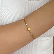 Bracelete Regulável Coração Liso Central Banhado em Ouro 18k