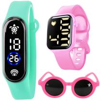 Bracelete + relogio prova dagua infantil digital menina verde qualidade premium presente rosa