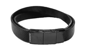 Bracelete Rosso 20Cm Couro Duplo Trabalhado Preto Black Liso