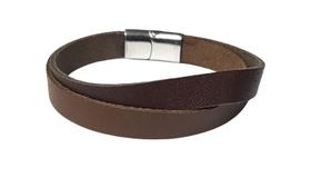 Bracelete Rosso 20Cm Couro Liso Duplo Marrom Fecho Steel Bracelete Rosso 20Cm Couro Liso Duplo Marrom Fecho Steel