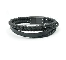 Bracelete Rosso 20Cm Couro Preto Trancado Shambala Vulganica