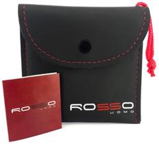 Bracelete Rosso Couro Preto Trançado 1 Volta Fecho Steel