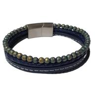 Bracelete Rosso Couro Preto/ul /Labradorita ul/Dourado