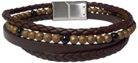 Bracelete Rosso Couromarrom/Labradorita Facetada Marrom/Onix
