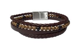 Bracelete Rosso Couromarrom/Labradorita Facetada Marrom/Onix