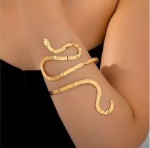 Bracelete Serpente Banhado a Ouro 18K Feminino Pulseira Dourada Ajustável Estilo Luxo