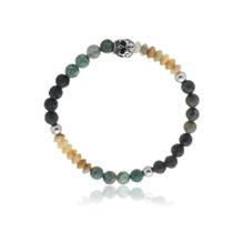 Bracelete Shambala Vulcanica E Jaspe Verde Com Ped. Caveira
