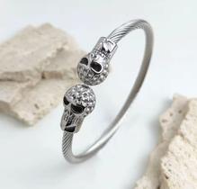 Bracelete Trançado Gótico em Aço Inoxidável Caveiras Skull Rock