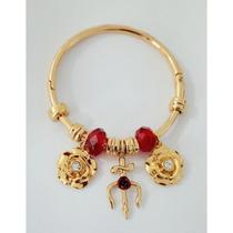 Bracelete Tridente Rosa Vermelha Pombogira Padilha Figueira Farrapo Caveira Cabaré Rosa Umbanda Candomble