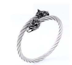 Bracelete Viking Cabeça De Lobo de Aço Inoxidável