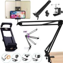 Braço Articulado de Mesa + Suporte 2 em 1 Para iPad Tablet Smartphone Celular