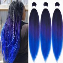 Braiding Hair Ai Yuchen, ombre pré-esticado, preto, roxo, azul Braiding Hair Ai Yuchen, ombre pré-esticado, preto, roxo, azul