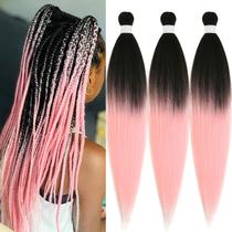 Braiding Hair Ai Yuchen pré-esticado, 26 cm, rosa, ombre, pacote com 3 Braiding Hair Ai Yuchen pré-esticado, 26 cm, rosa, ombre, pacote com 3