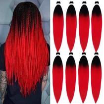 Braiding Hair Ai Yuchen Red Ombre pré-esticado, 26 polegadas, pacote com 8