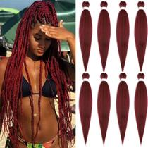 Braiding Hair HENSLEELY, pré-esticado, 30 polegadas, 8 pacotes, cor de vinho Braiding Hair HENSLEELY, pré-esticado, 30 polegadas, 8 pacotes, cor de vinho
