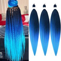 Braiding Hair, pré-esticado, Rolance Blue Ombre, 24 polegadas, 3 pacotes Braiding Hair, pré-esticado, Rolance Blue Ombre, 24 polegadas, 3 pacotes