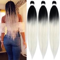 Braiding Hair UpRuyo 1B White Ombre pré-esticado, 26 polegadas e 3 pacotes