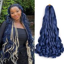 Braiding Hair Vitorish French Curly 22 polegadas, azul escuro, 8 pacotes