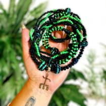 Brajá Trançado de Exu do Lodo e Exu das Matas 3 Fios com Caveiras, Tridente e Firmas