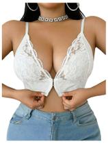 Bralette MakeMechic feminino plus size de renda floral branca Bralette MakeMechic feminino plus size de renda floral branca