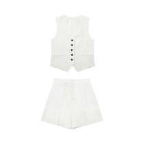 Branco Sem Mangas Colete Bolsos Calças Duas Peças Conjunto Vintage Moda Feminina Shorts Outfit 2024